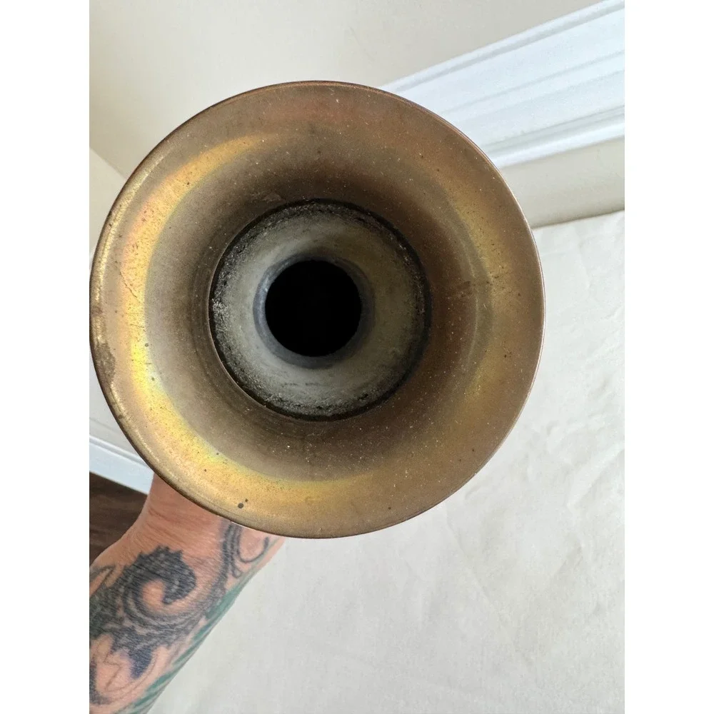 Vintage Etched Brass Elephant Vase Iridescent Patina 11